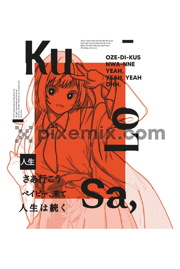Cartoon anime with oriental typography product graphic