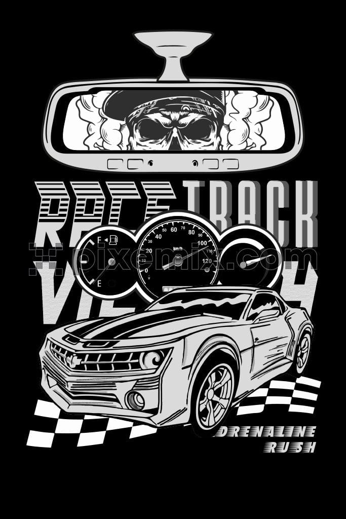 Monochrome car with typography product graphic