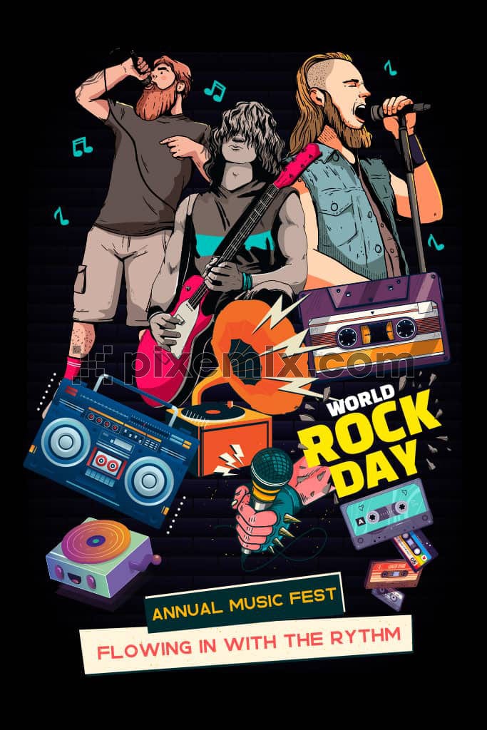 Pop music inspired vector rockstar and audio player product graphic