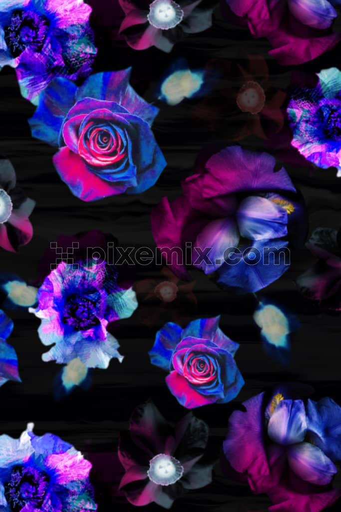 Digital florals and leaves product graphi with seamless repeat pattern