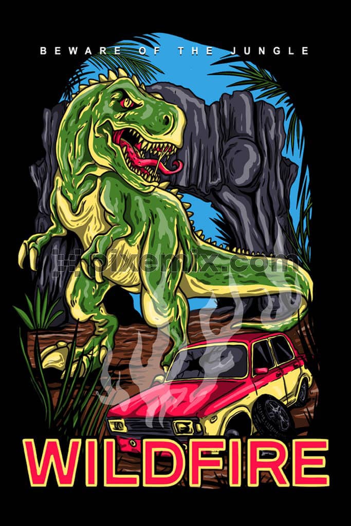 Doodle art inspired jurassic park product graphic
