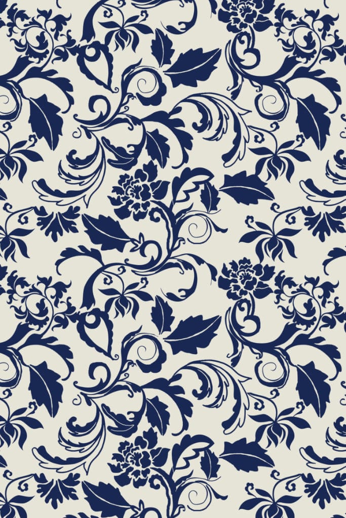 Monochrome florals and leaves and florals product graphic with seamless repeat pattern