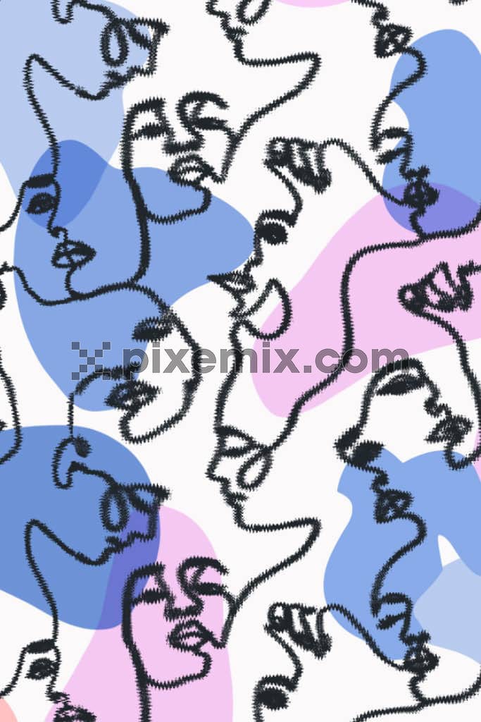 Abstract shape and tie-dye face art product graphic with seamless repeat pattern