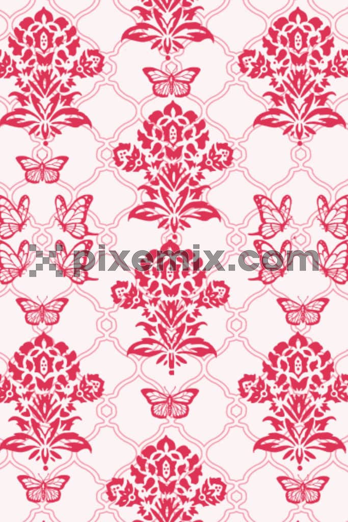 Vector florals and jalli product graphic with seamless repeat pattern