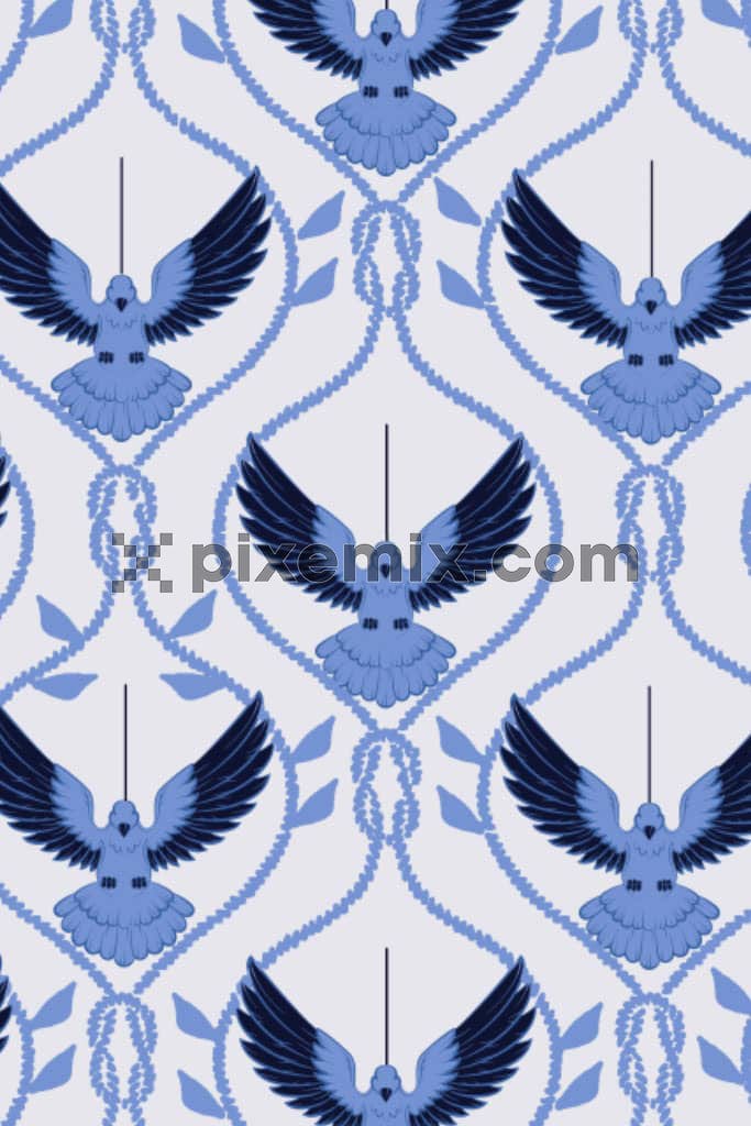 Vector birds and jali product graphic with seamless repeat pattern