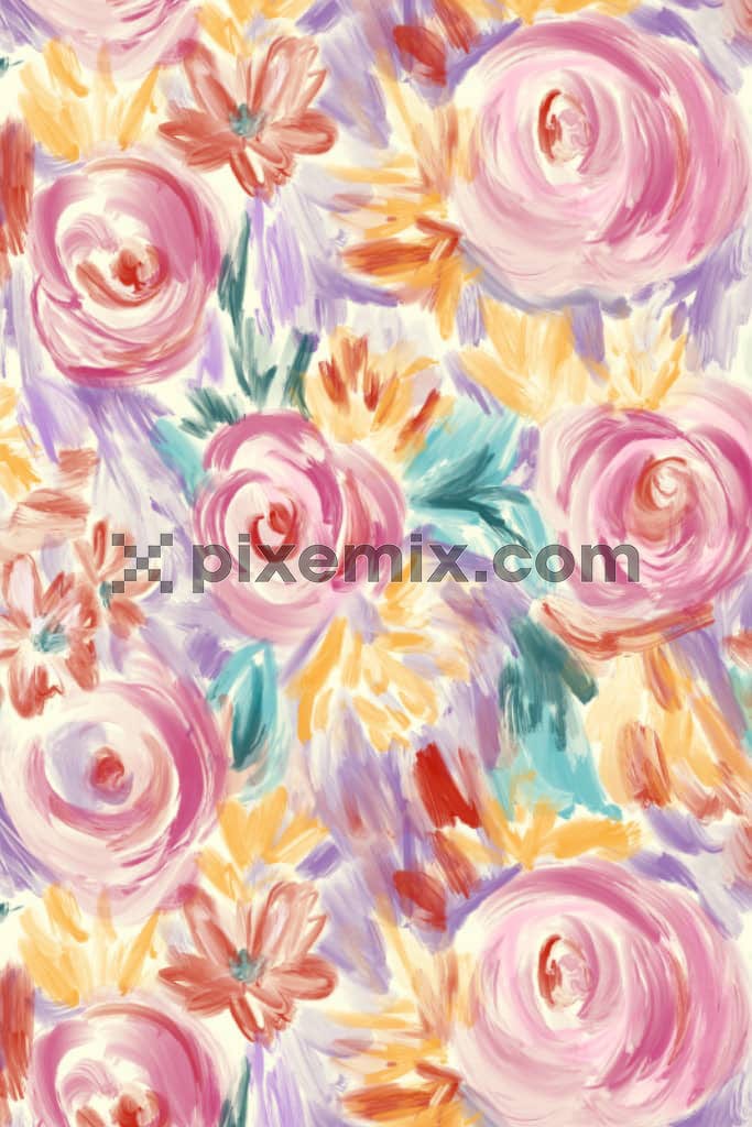 Watercolor florals brush stroke product graphic with seamless repeat pattern