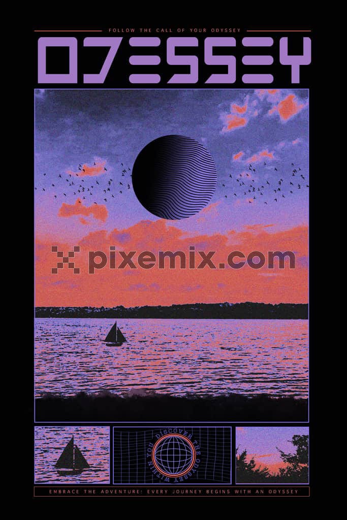 Beach sunset with grunge effect product graphic