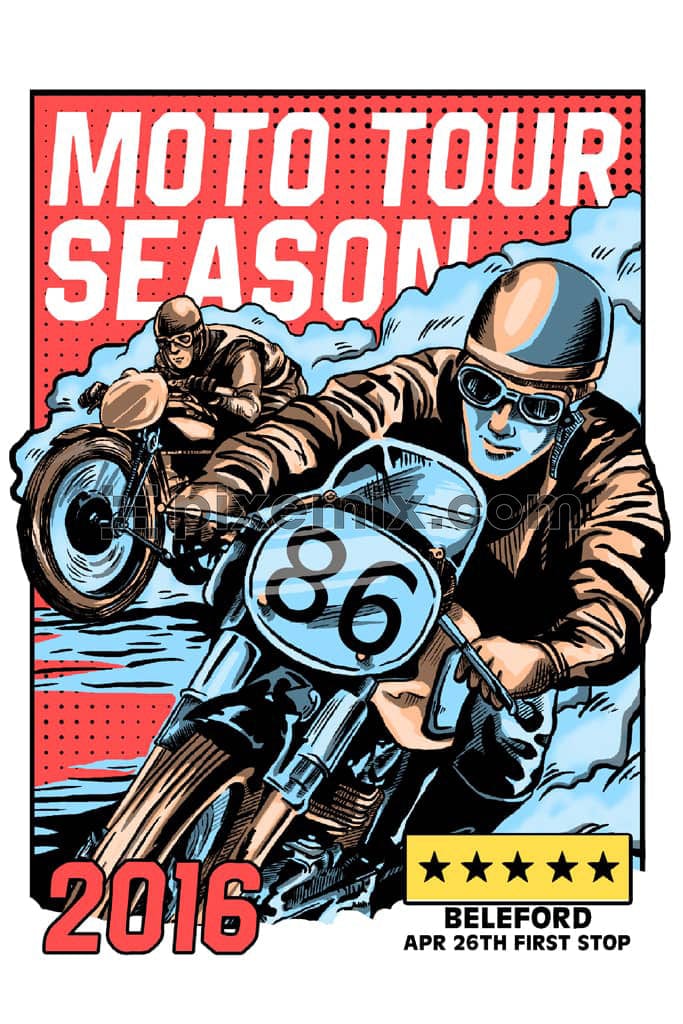Biker illustration and typography product graphic