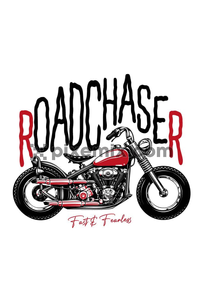 Illustration of motorcycle and typography product graphic