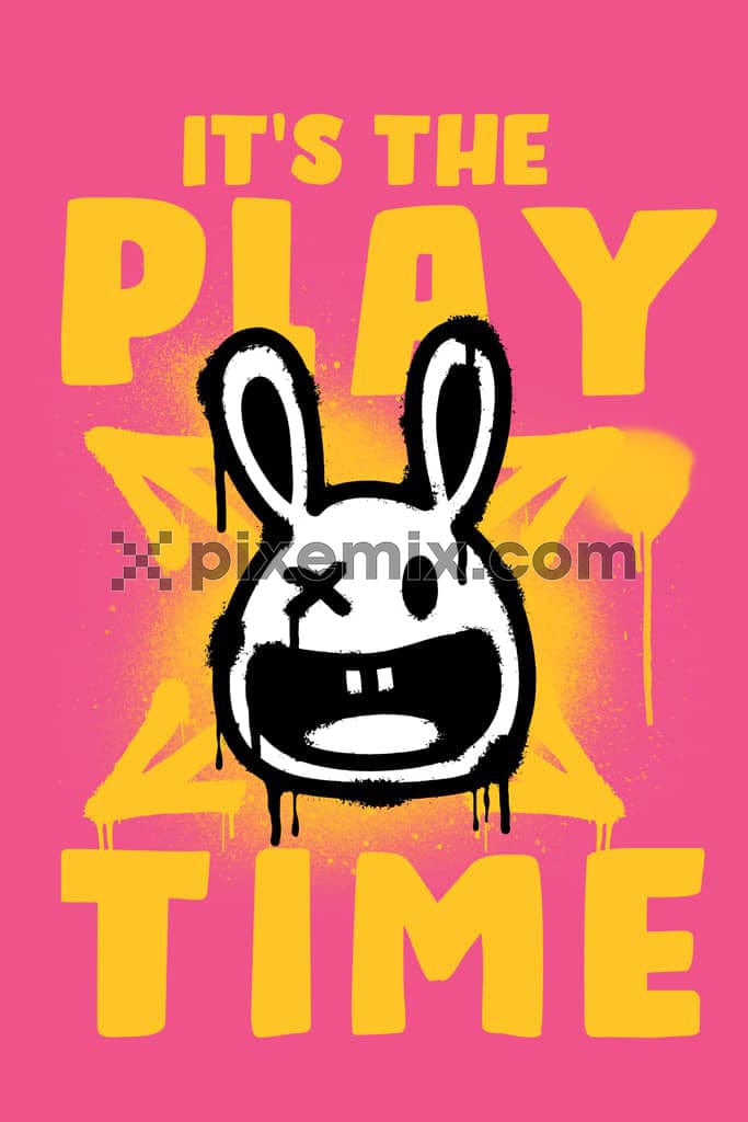 Streetart inspired cartoon bunny with typography product graphic