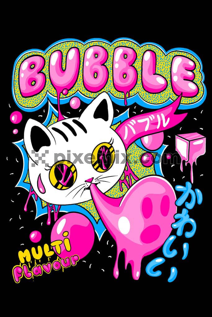Pop-art inspired cat with typography product graphic