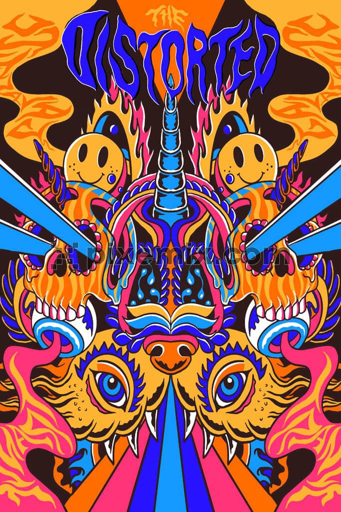 Popart inspired surreal animal face with emoji product graphic
