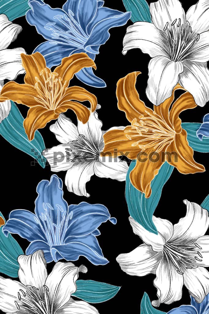 Watercolor florals product graphicc with seamless repeat pattern