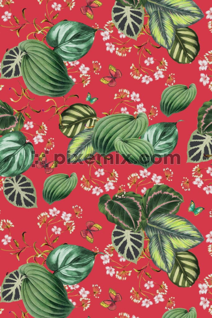 A vibrant and intricate leaves graphic showcasing the lush diversity of nature's greenery with a seamless repeating pattern