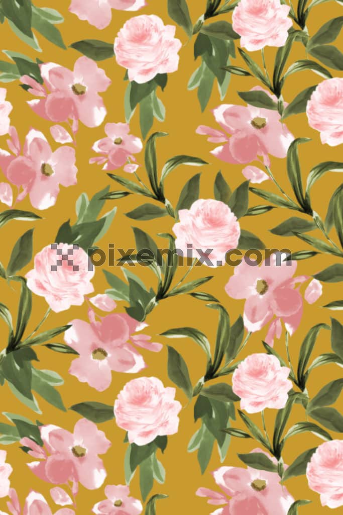 A handrawn watercolour floral graphic in a seamless repeating pattern.