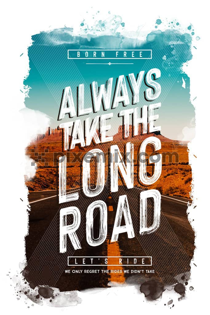 A piece of artwork with travel and road typography that encourages people to go on adventures.