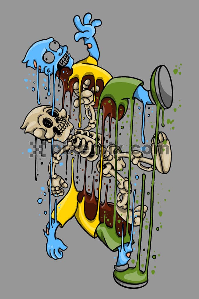 A handmade cartoon product graphic featuring a zombie being ripped apart product graphic.