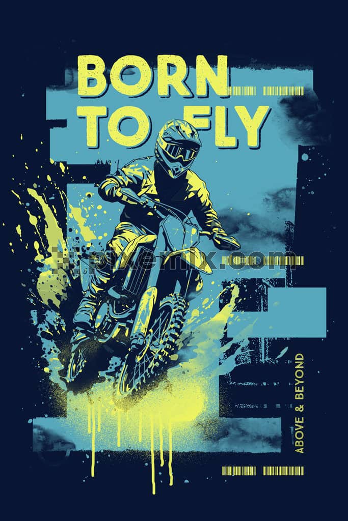 A hand drawn product graphic featuring an adventurous motorcycle rider with typography