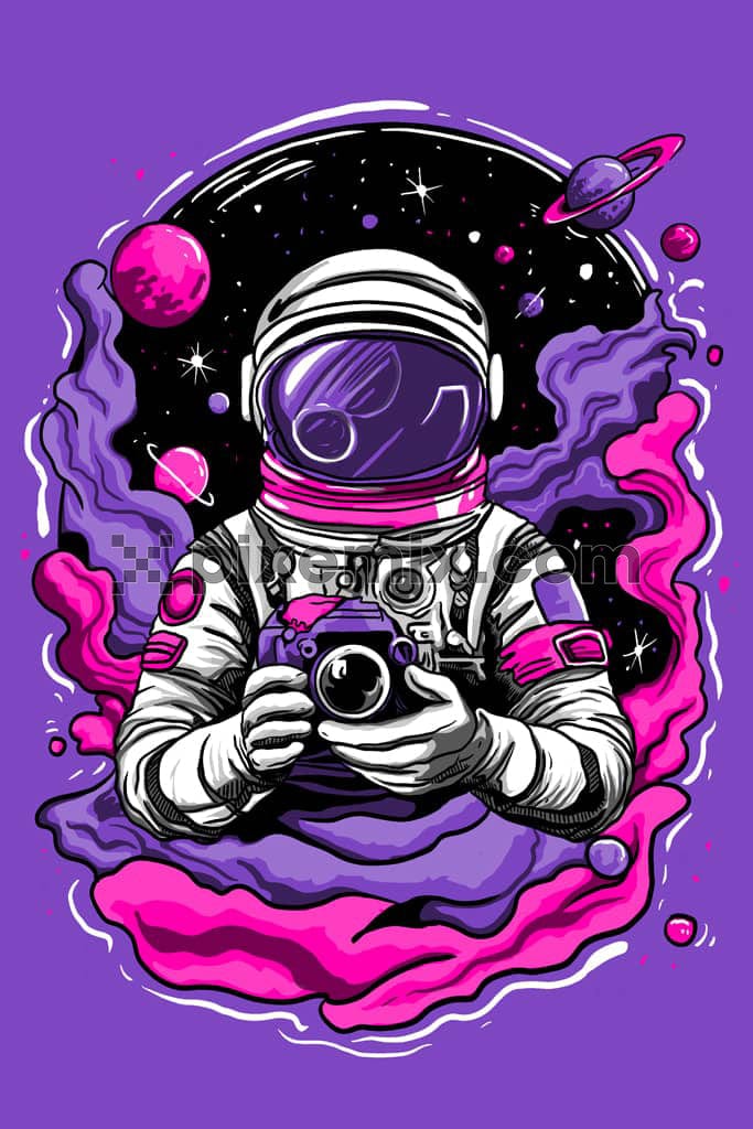 A hand drawn product graphic featuring doodle astronaut illustration product graphics.