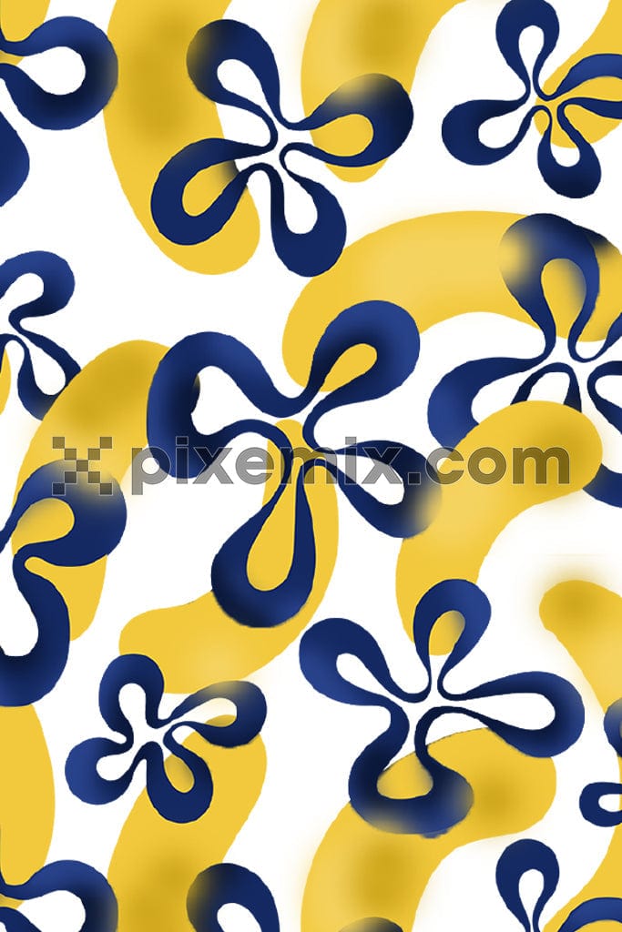 A repeating pattern of abstract shapes and leaves product graphic with seamless repeat pattern.