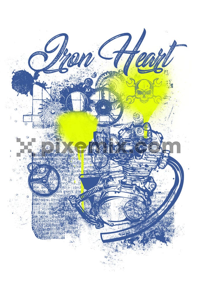 Watercolor art-inspired bike engine with abstract brush effect product graphic.