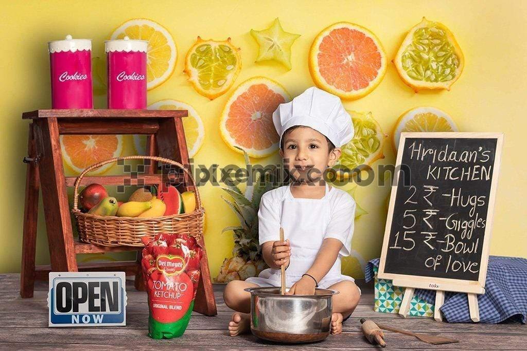 Young boy preparing food concept photo shoot image