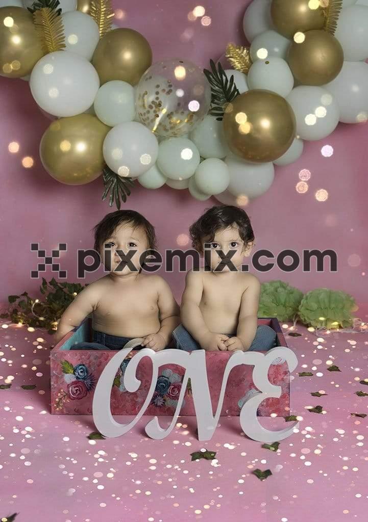 Two cute indian kids sitting in a big box posing for picture curiously image