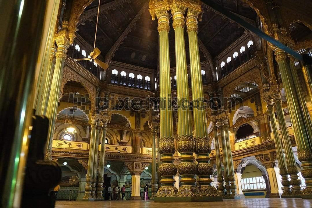 Golden glow inside mysore palace centre hall during nights