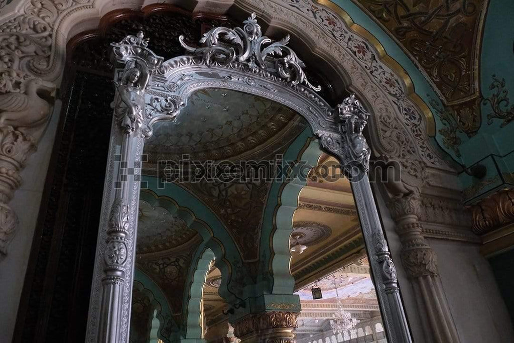 Huge silver miror with detailings at mysore palace