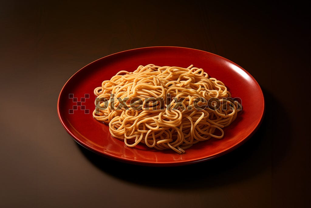 A simple meal of noodles on a red plate image.