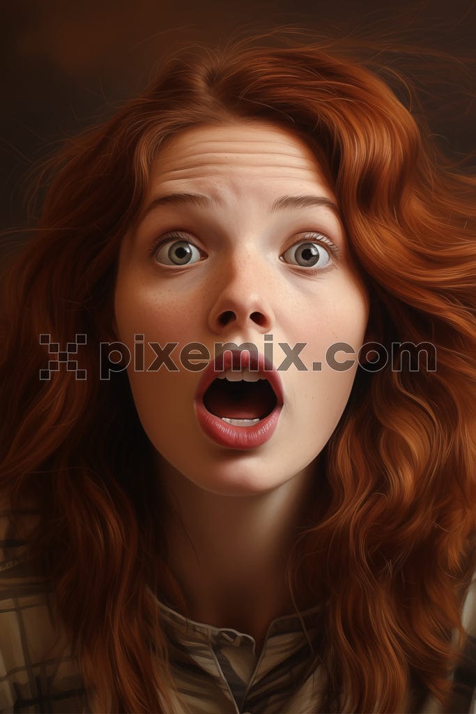 Ginger haired girl with a shocked expression image.