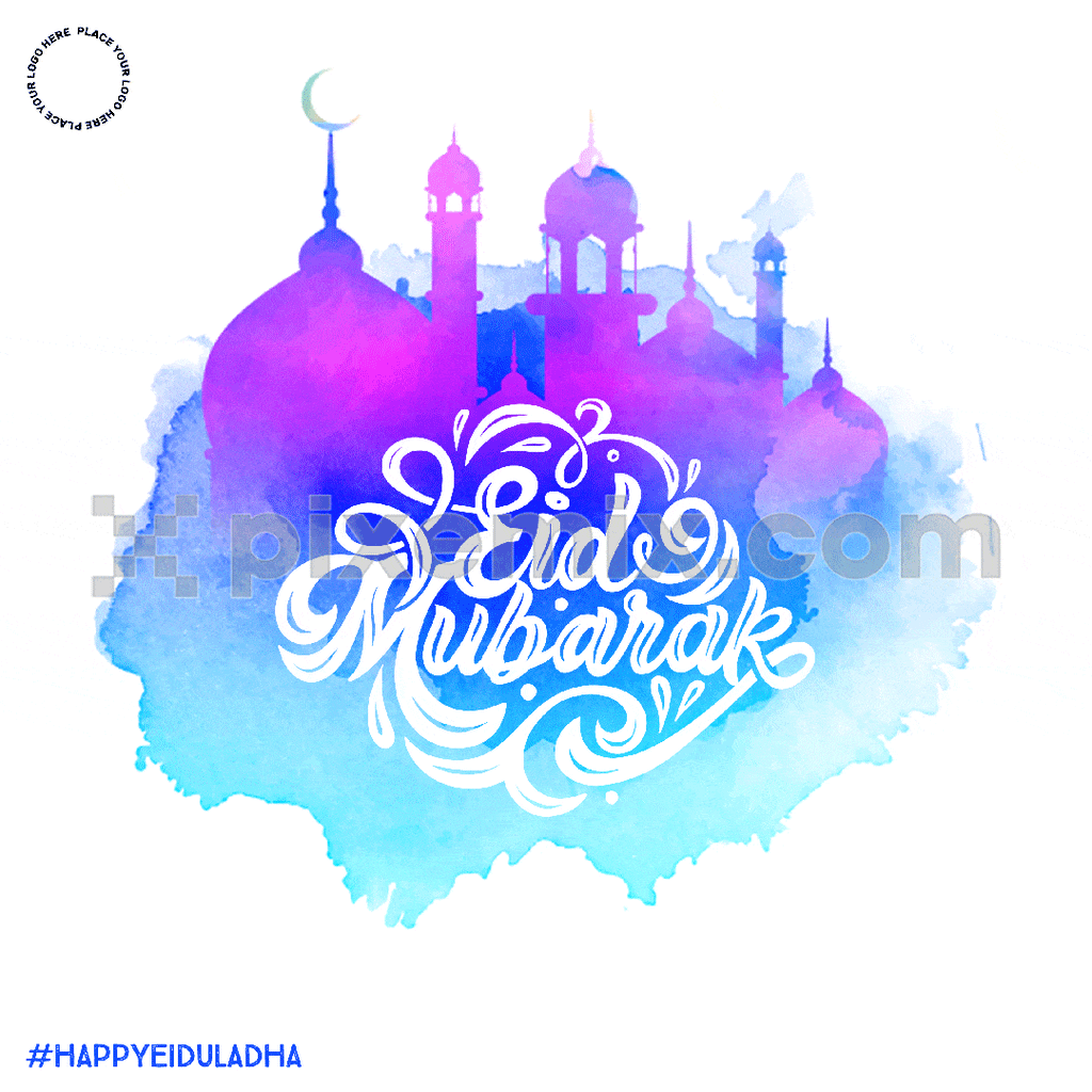 Eid mubarak typography with water colour effect social media GIF post
