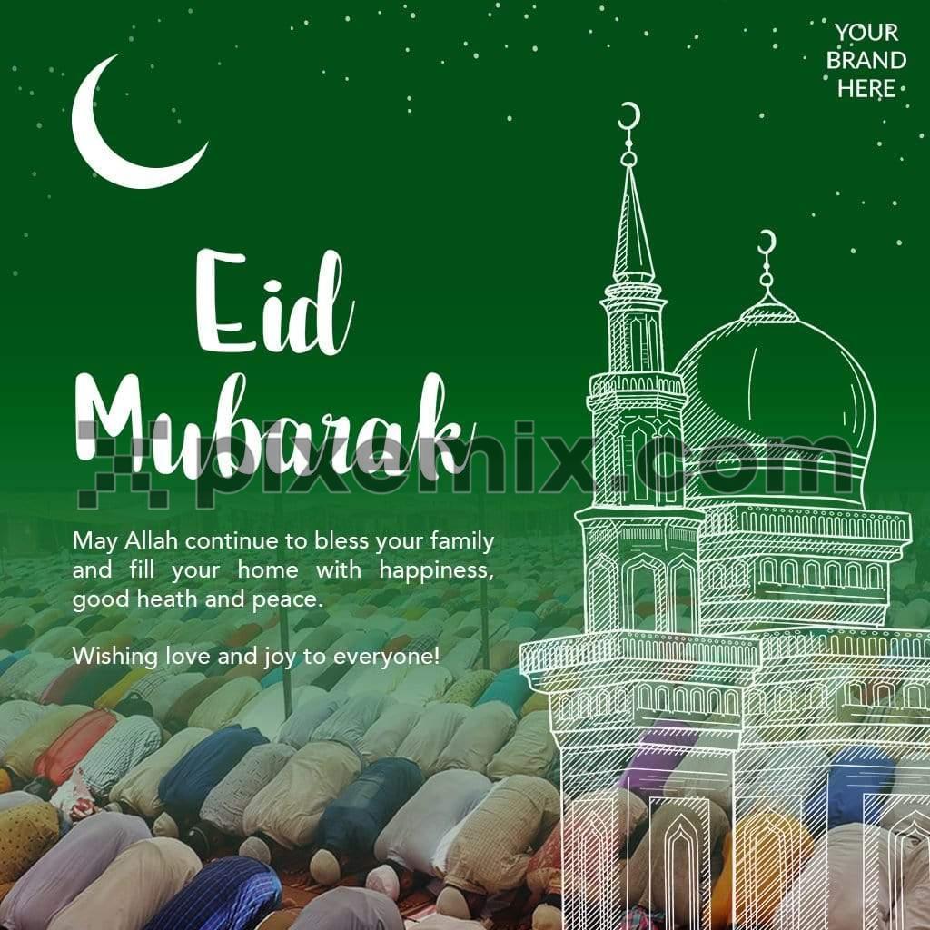 Doodled Eid mubarak prayer image art static post