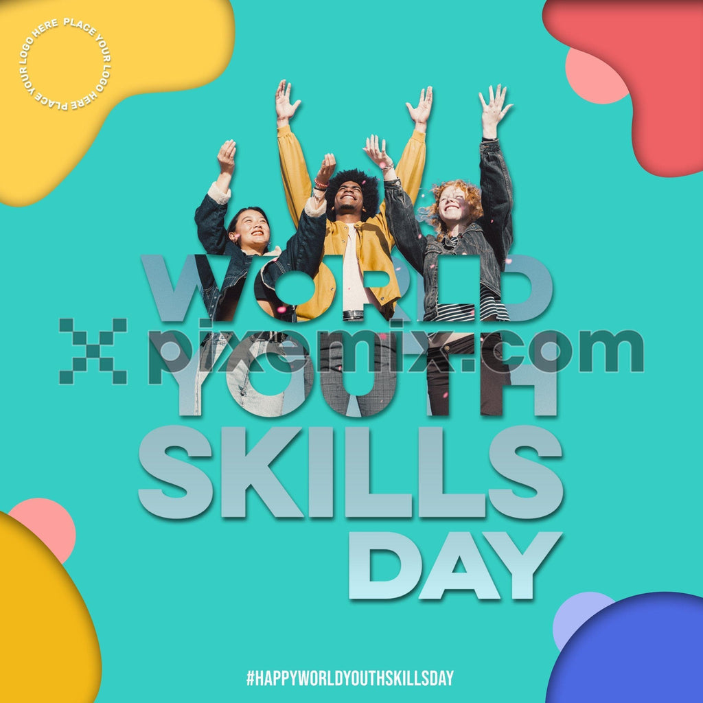 World youth skill day double exposure color block social media static post