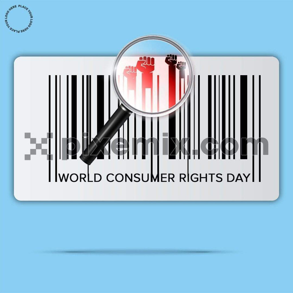 Magnified barcode with fist raised hands social media static post