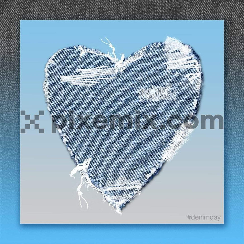 Denim heart from blue denim fabric with torn social media static post