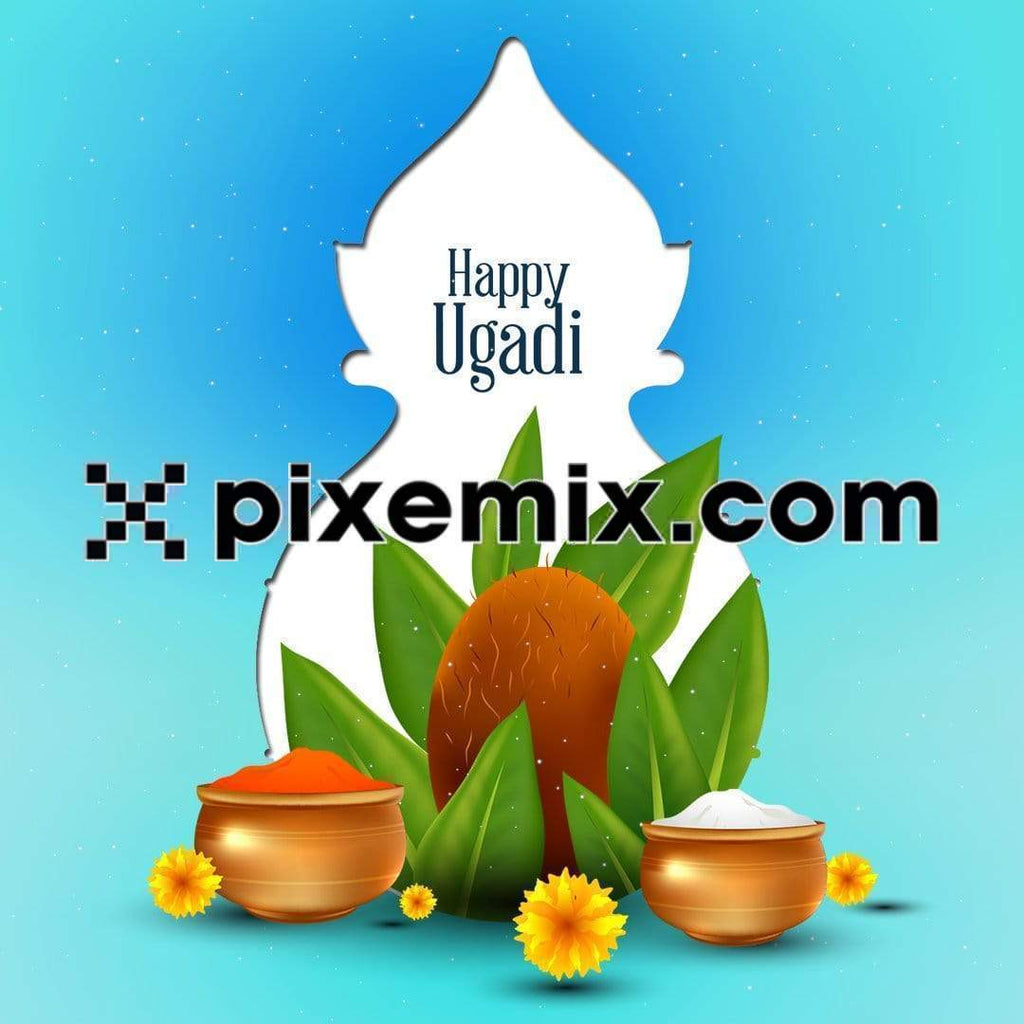 Cut-out of Kalash pot with ugadi festive essentials social media static post