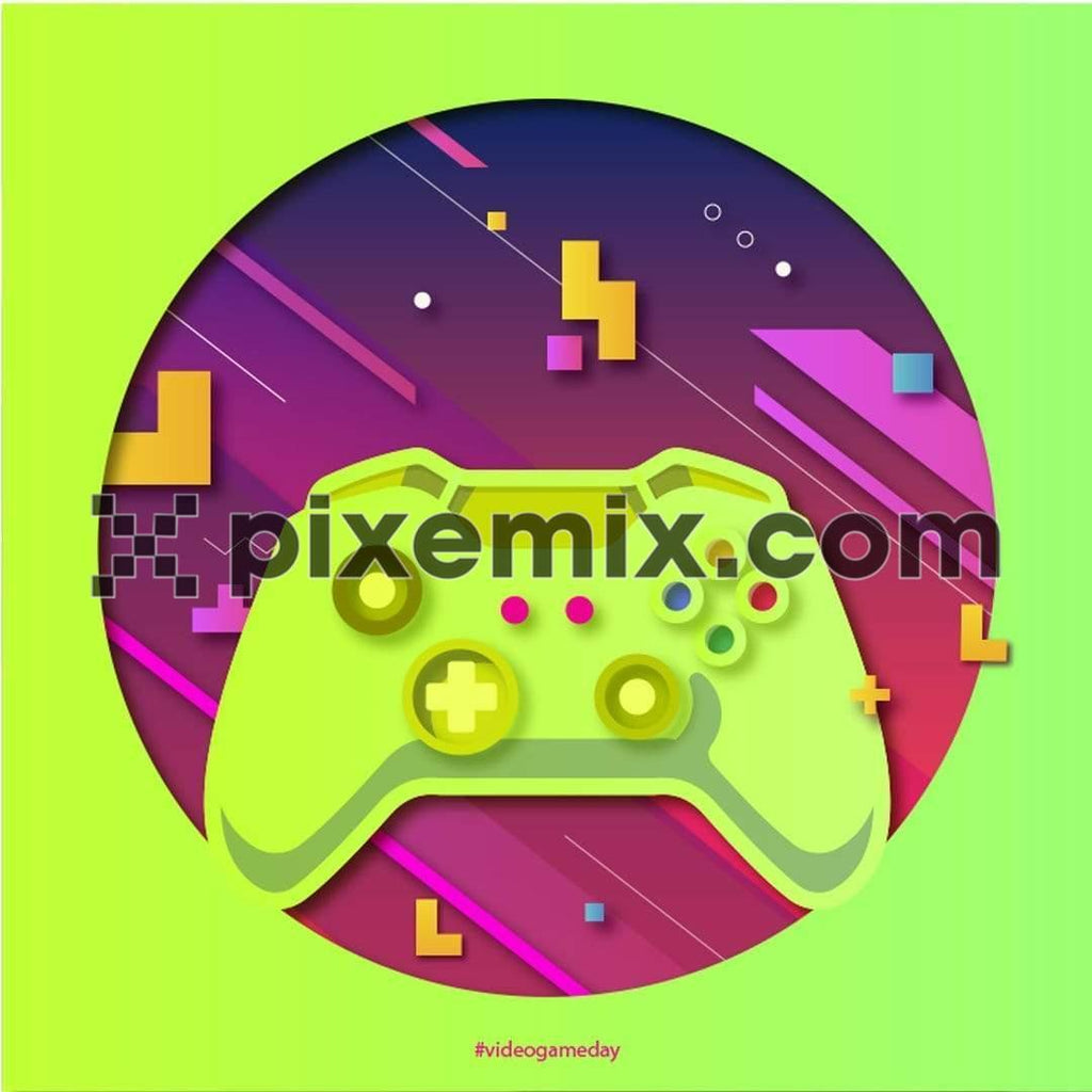 Cutout of joystick with video game elements social media static post