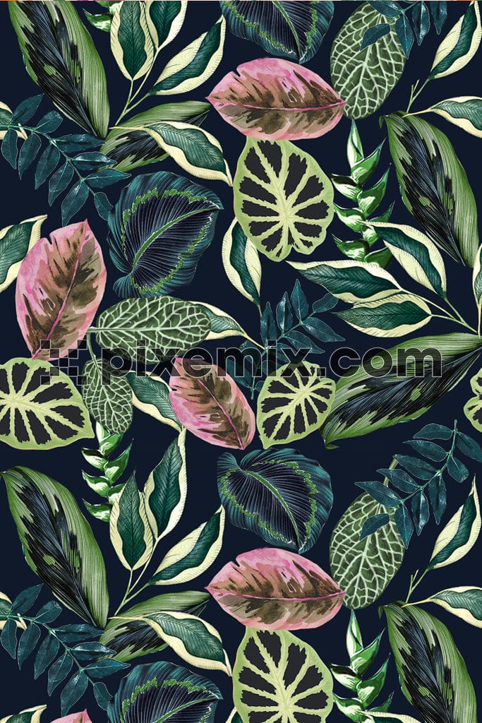 Tropical leaves premium product graphic with seamless repeat pattern