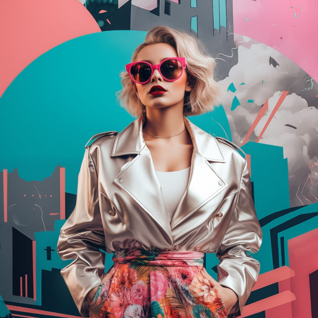 Women in trendy fashion and abstract background.
