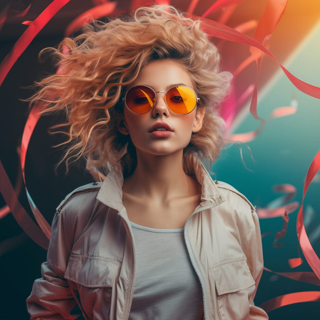 Women in trendy fashion and abstract background.