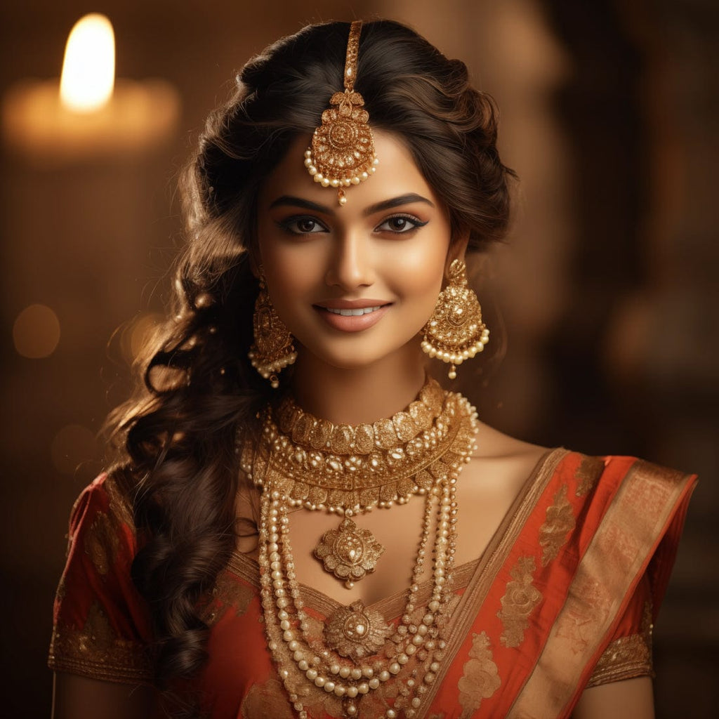 Indian model in traditional bride jeweller image.
